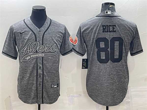 Men%27s San Francisco 49ers #80 Jerry Rice Gray With Patch Cool Base Stitched Baseball Jersey